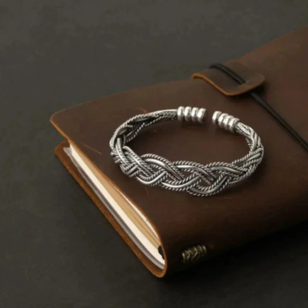 925 Sterling Silver Braided Modern Twist Cuff Bracelet Silver Bangle Bracelet - Picture 5 of 6